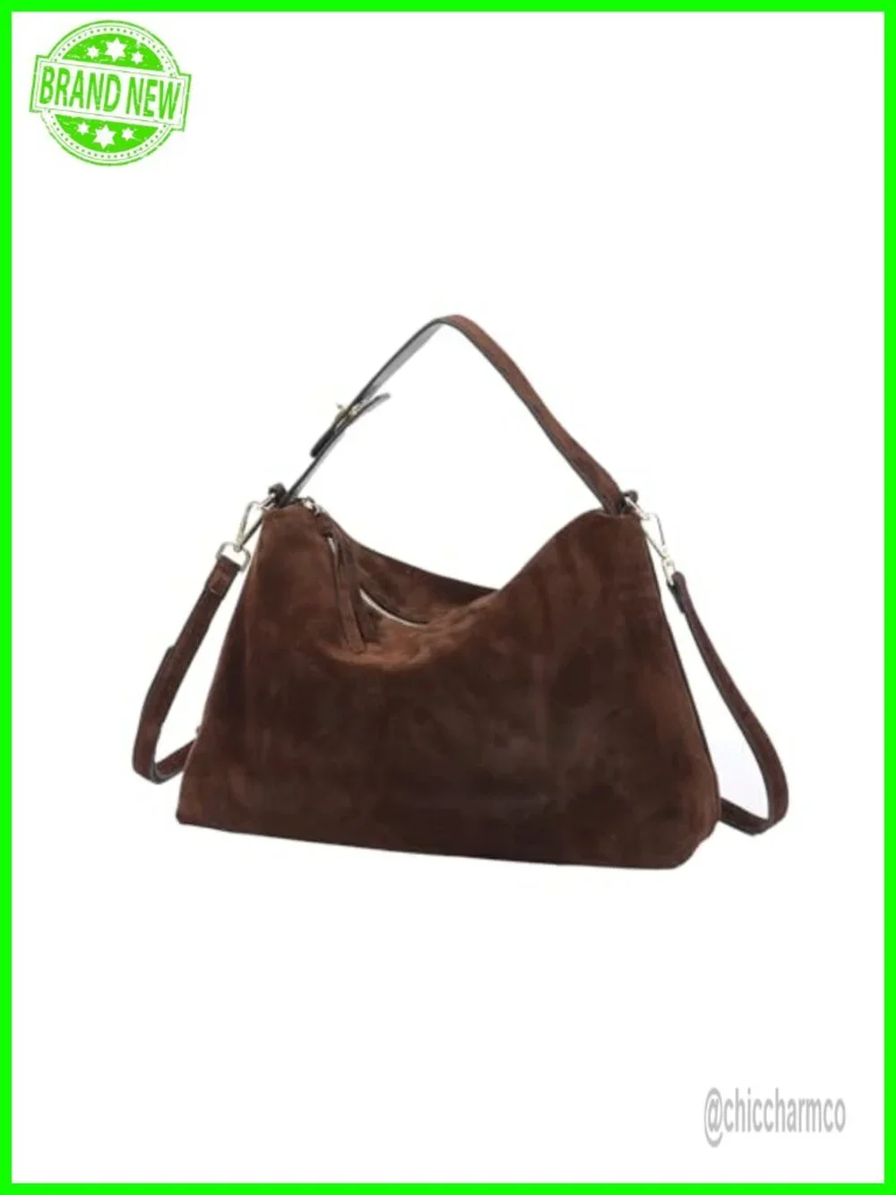 Genuine Suede Leather Hobo Tote Crossbody Bag with Adjustable Strap
